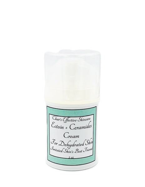 Ectoin + Ceramides Cream for Dehydrated Dry Skin/Calms irritated and red skin/ Ectoin for superior hydration/2oz white airless bottle with aqua and white label/Char's Effectives