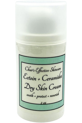 Ectoin + Ceramides Dry Skin Cream/ 2 0z White Airless Pump Bottle/  Sooth, protects and nourishes severely dry skin/Char's Effectives Skincare