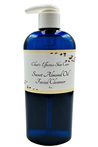 Sweet Almond Oil Soft Foaming Facial Cleanser/8 ounce blue bottle with white pump/Char's Effectives Skin Care