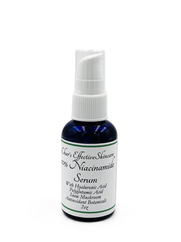 10% Niacinamide Serum/with Hyaluronic and Antioxidant Botanicals/For All Skin Types, Anti-aging, Shrinking Pores/2oz Blue Bottle with white Treatment Pump/Char's Effective Skin Care