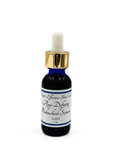 Age Defying Bakuchiol Serum for normal to dry skin / with L22, Vitamin C, CoQ10, Buriti Oil/scented Option/ 1 oz blue glass bottle with gold and white top dropper/ skin nourishing/Char's Effective Skin Care