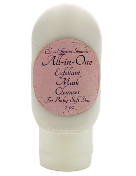 All-in-One Exfoliant, Mask, Cleanser/2 oz squeeze tottle bottle with pink label/Bromelain and Azelaic Acid/ gentle lather/Baby Soft Skin/Char's Effective Skincare