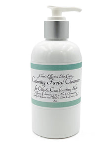 Calming Facial Cleanser for Oily and Combination Skin/ With Aloe, Chamomile, Willow Bark and Lactic Acid/ In 8 ounce white bottle with silver pump/Char's Effective Skincare