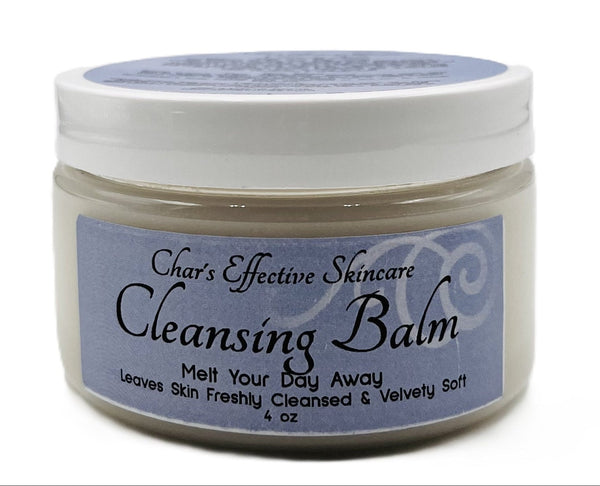 Cleansing Balm in jar with blue label and white lid