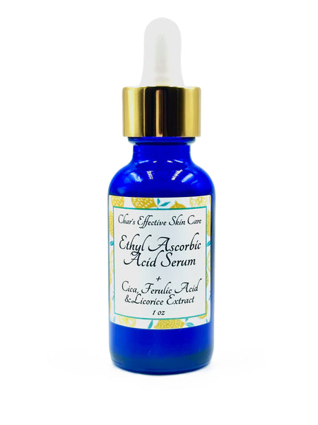 Ethyl Ascorbic Acid Serum/ A Vitamin C Serum that is Effective and Gentle/ with Ferulic Acid and Licorice Extract/ 1 ounce glass bottle with Gold dropper top/ Char's Effective Skincare