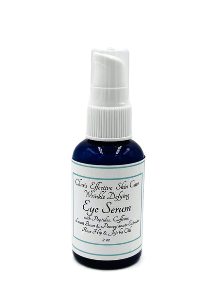 Wrinkle Fighting Eye Serum with Caffeine, Pomegranate & Matrixyl 3000 Peptide/2 oz Blue Bottle with White Treatment Pump/Char's Effectives Skin Care
