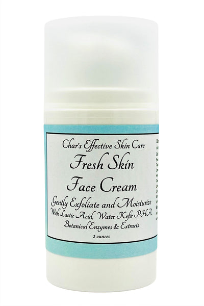 Fresh Skin Face Cream with Lactic Acid & PHA/ White 2 oz Airless Pump Bottle/ Unique Cream that promotes exfoliation and moisturizes skin/Together with Vegan PHAs, Blue Agave, Prickly Pear Extract, Pumpkin Enzymes/ promotes healthy skin/Char's Effective Skin Care