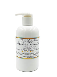 Healing Hands Lotion/with jojoba, sweet almond oil , aloe, and orange peel wax/ 8 oz clear bottle with lotion pump/Originally developed for healthcare workers now available to everyone/Char's Effectives