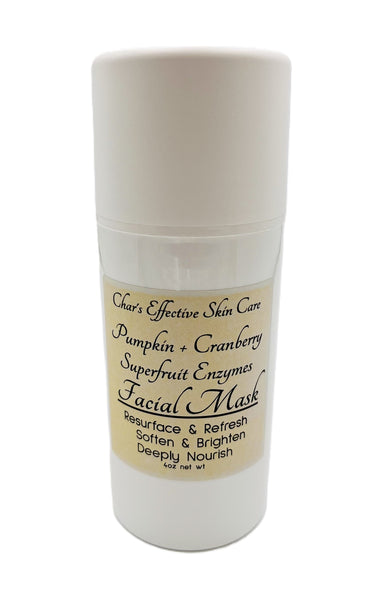 Char's Effective Skincare Pumpkin & Cranberry Enzyme Facial Mask in a white 4 oz bottle with a light orange label with white background