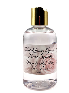 Rose Splash Essence for Dewy and Refreshing Skin Love/ in Clear 4 oz bottle with Gold Cap Top/Char's Effective Skincare