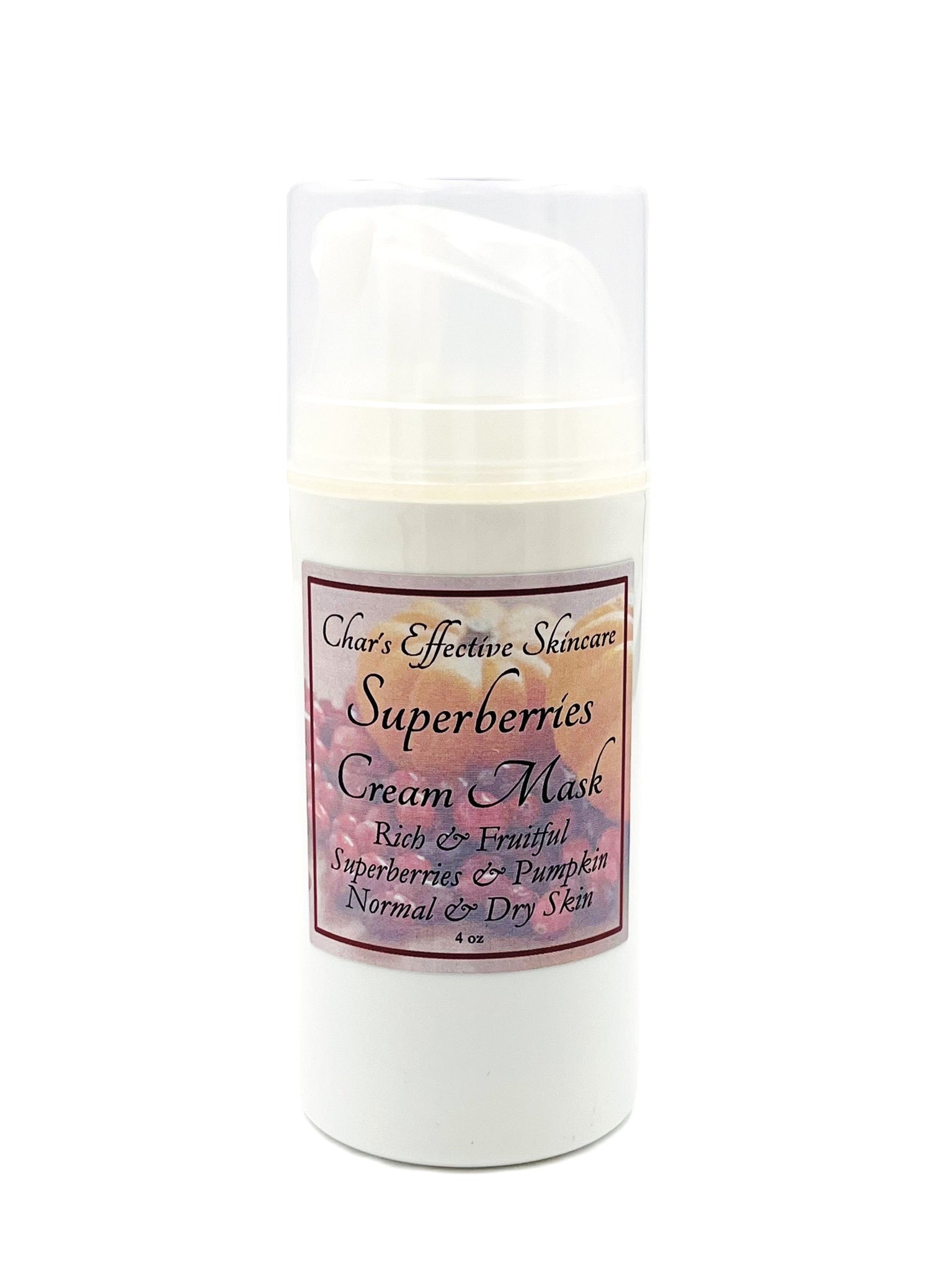 Rich and Fruitful Pumpkin Enzyme and Superberries Cream Mask/4 oz White Airless Treatment Bottle/Mostly Natural/for Normal and Dry Skin