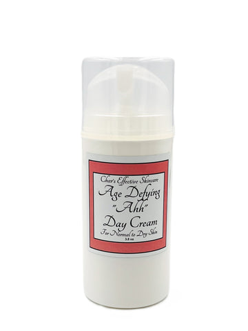 Age Defying "AHH" Facial Day Cream Moisturizer/For Normal to Dry Skin/ White Airless Pump Bottle in 3.8 oz / Botanical Antioxidant Centella Asiatica, Rose Hip Oil and Jojoba Oil with anti-aging Peptides, Niacinamide, Hyaluronic Acid and Ceramides/Char's Effective Skin Care