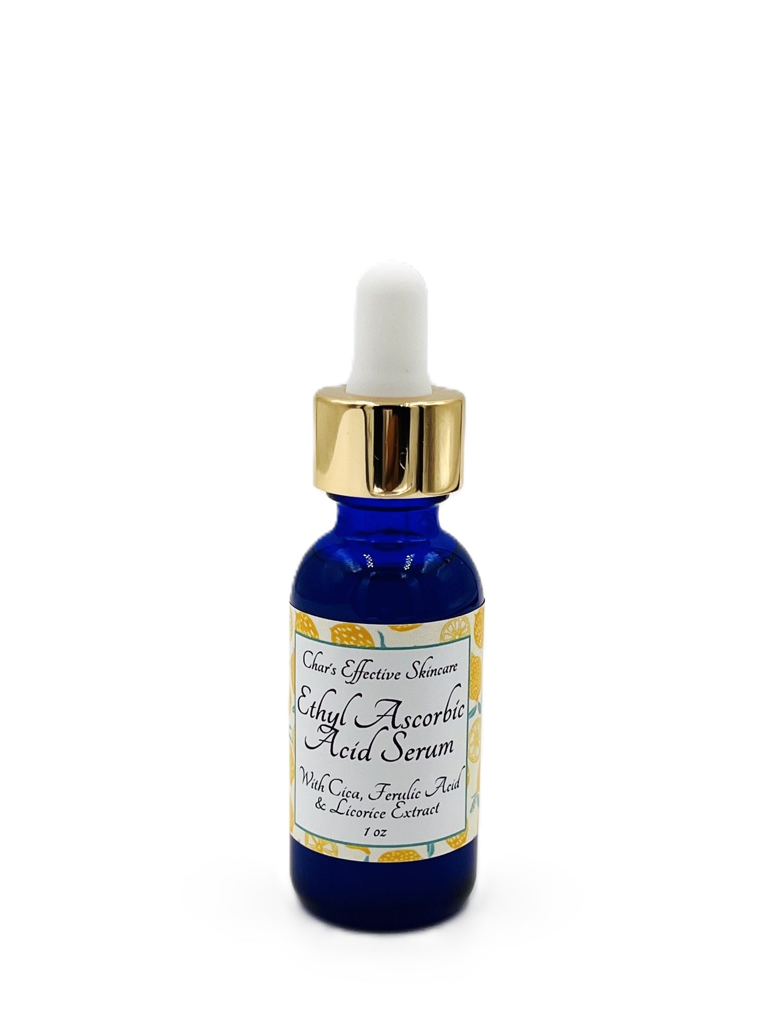 Ethyl Ascorbic Acid Serum/ A Vitamin C Serum that is Effective and Gentle/ with Ferulic Acid and Licorice Extract/ 1 ounce glass bottle with Gold dropper top/ Char's Effective Skincare