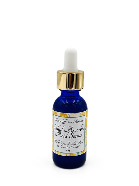 Ethyl Ascorbic Acid Serum/ A Vitamin C Serum that is Effective and Gentle/ with Ferulic Acid and Licorice Extract/ 1 ounce glass bottle with Gold dropper top/ Char's Effective Skincare