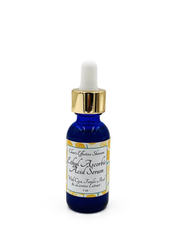 Ethyl Ascorbic Acid Serum/ A Vitamin C Serum that is Effective and Gentle/ with Ferulic Acid and Licorice Extract/ 1 ounce glass bottle with Gold dropper top/ Char's Effective Skincare