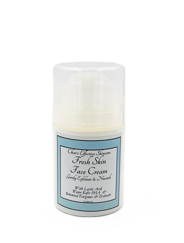 Fresh Skin Face Cream with Lactic Acid & PHA/ White 2 oz Airless Pump Bottle/ Unique Cream that promotes exfoliation and moisturizes skin/Together with Vegan PHAs, Blue Agave, Prickly Pear Extract, Pumpkin Enzymes/ promotes healthy skin/Char's Effective Skin Care