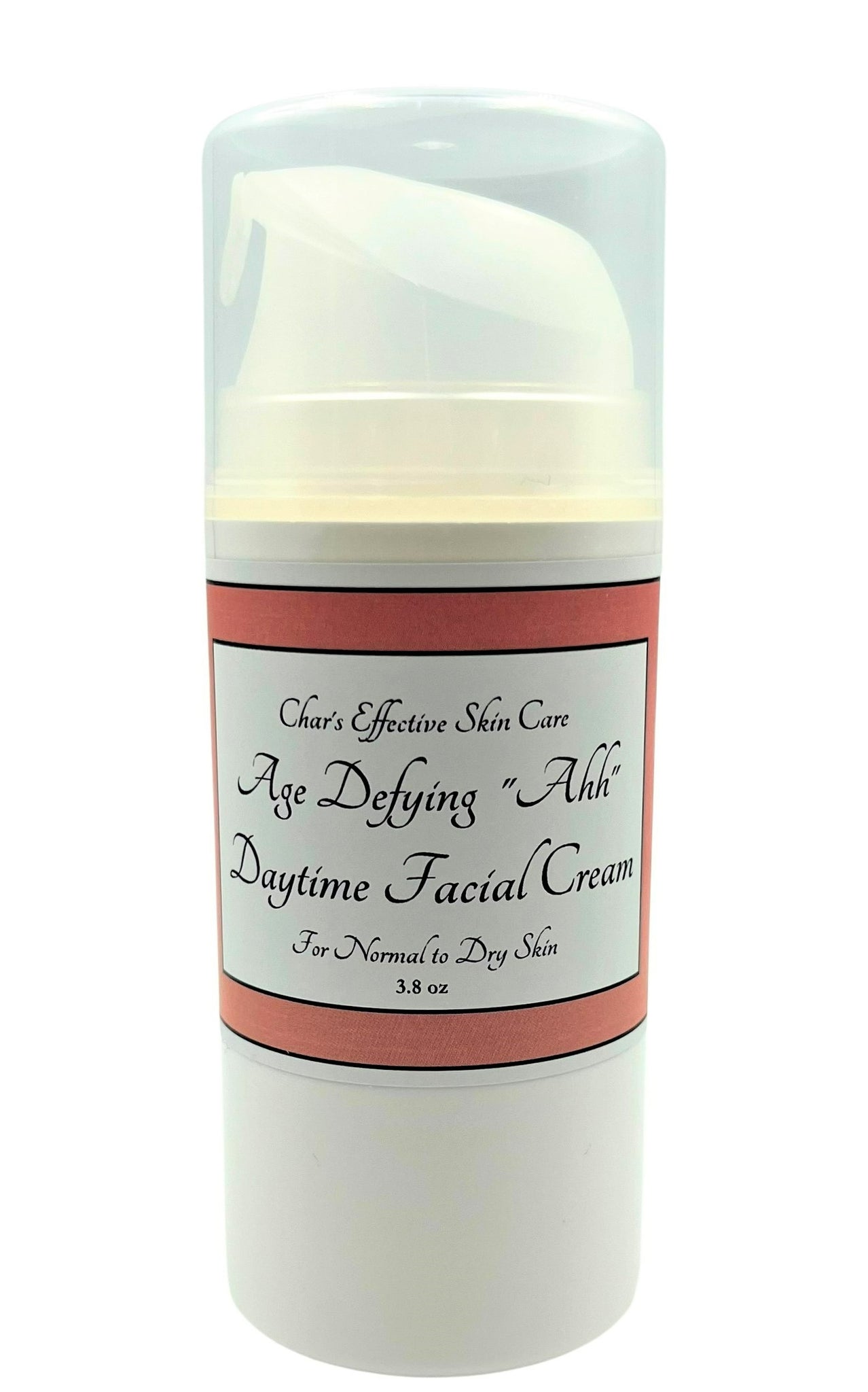 Age Defying "AHH" Facial Day Cream Moisturizer/For Normal to Dry Skin/ White Airless Pump Bottle in 3.8 oz / Many Botanical Antioxidants include White Tea, Centella Asiatica with anti-aging Peptides, Niacinamide, Hyaluronic Acid and Ceramides/Char's Effective Skin Care