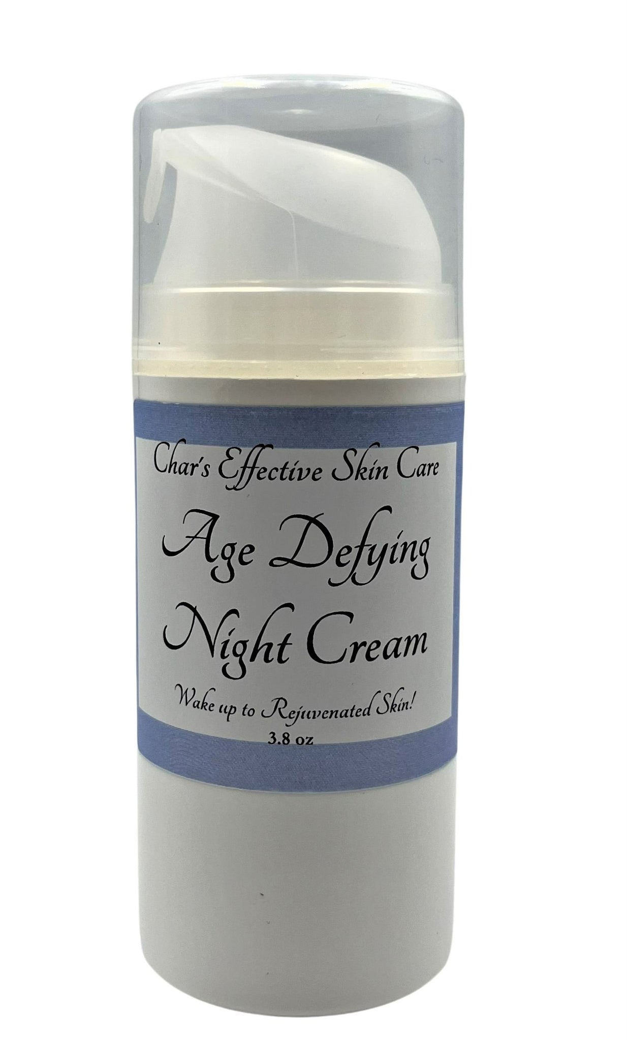 Age-Defying Night Cream/ With Pomegranate, White Tea, Centella Asiatica, Antioxidants, Ceramides & Peptides/ in White 3.8 oz Airless Pump with Clear Cap/ Char's Effective Skin Care