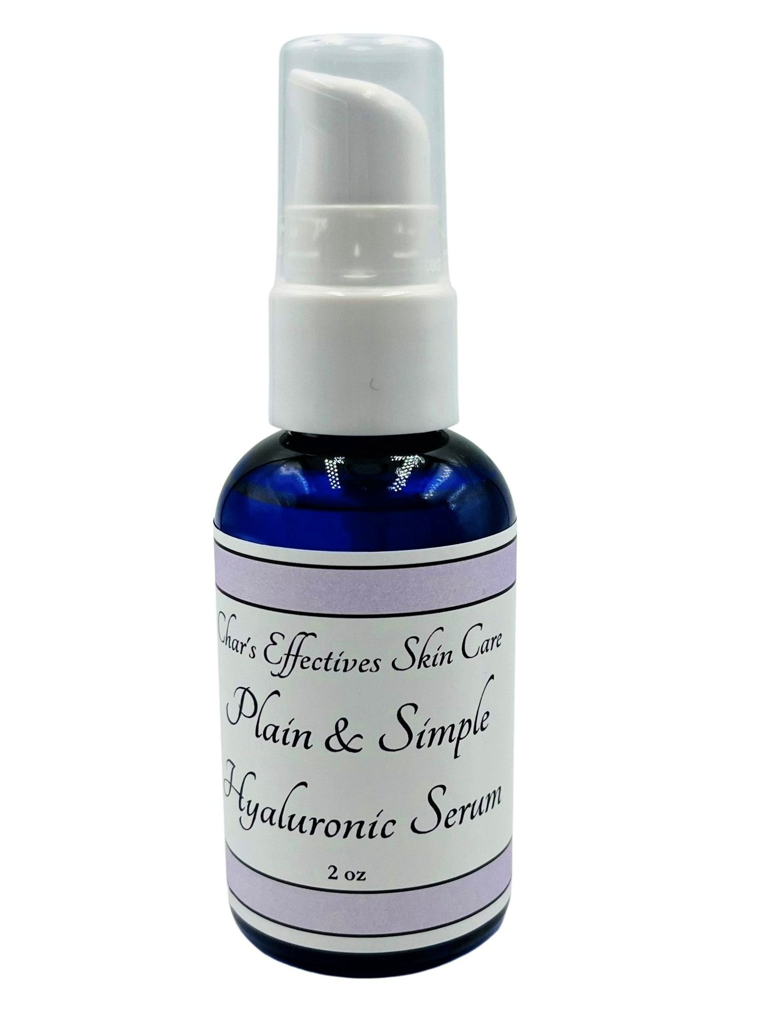 Plain & Simple Hyaluronic Serum/ affordable great value in 2 ounce size blue bottle with white treatment pump/ Char's Effectives!