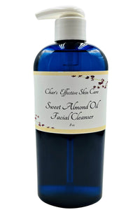 Sweet Almond Oil Facial Cleanser/8 ounce blue bottle with white pump/Char's Effectives Skin Care