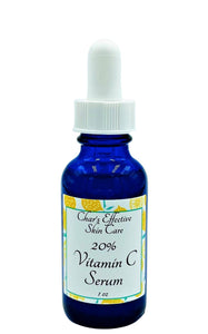 20% Vitamin C Serum with Ferulic Acid & Antioxidants/For anti aging and healthy skin care/1oz Blue Glass bottle with white dropper/ Char's Effectives
